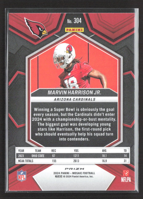 2024 Panini Mosaic - Rookies Marvin Harrison Jr. #304 Silver Prizm (RC)