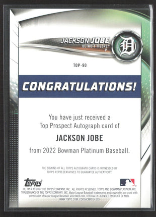 2022 Bowman Platinum Jackson Jobe Rc Auto #TOP-90
