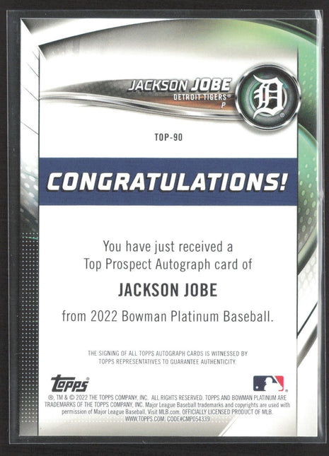 2022 Bowman Platinum Jackson Jobe Rc Auto #TOP-90