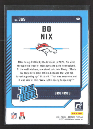 2024 Panini Donruss Rated Rookie Bo Nix #369