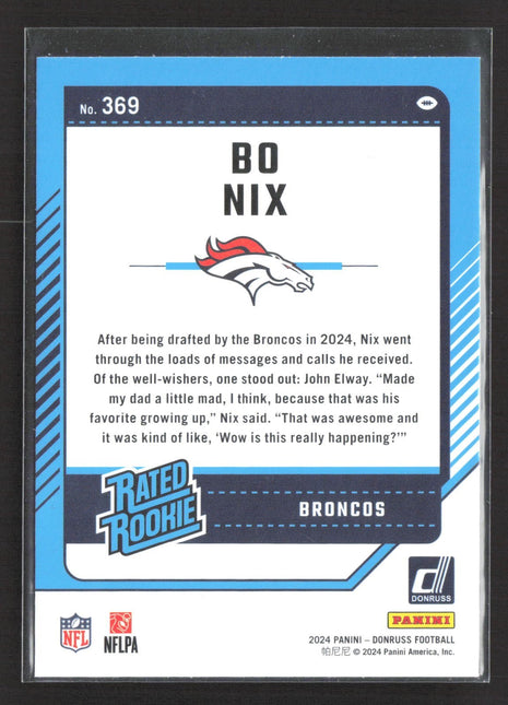2024 Panini Donruss Rated Rookie Bo Nix #369