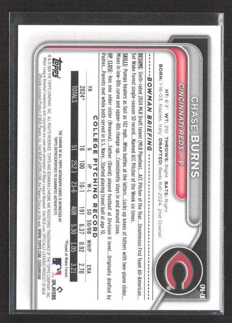 2024 Bowman Chrome Chase Burns 1st Auto #CPA-CB