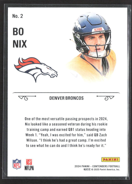 2024 Panini Contenders Rc Stallions Bo Nix #2 (RC)