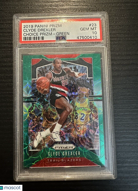 2019-20 Prizm Green Choice Clyde Drexler /8 PSA 10