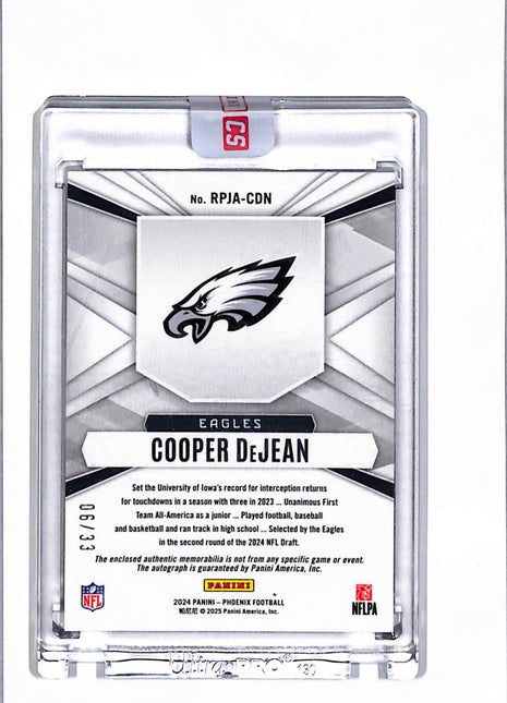 2024 PANINI PHOENIX #RPJA-CDN COOPER DEJEAN Rc Patch Auto Brown /33