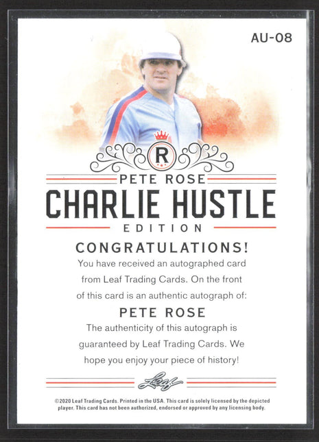 2020 Leaf Pete Rose Charlie Hustle Edition Auto #AU-08