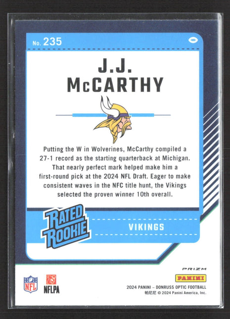 2024 Panini Donruss Optic Rated Rookie J.J. McCarthy #235 Purple Shock