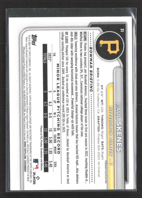 2024 Bowman Chrome Paul Skenes Rc #31