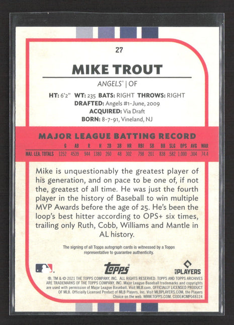 2021 Topps Archives Snaphsots Auto Mike Trout #27