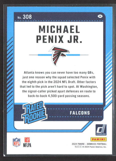 2024 Panini Donruss - Rated Rookie Michael Penix Jr. #308 Blue Press Proof (RC)