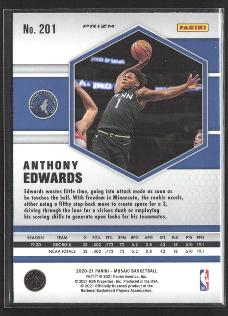 2020-21 Panini Mosaic - Rookie Anthony Edwards #201 Green Mosaic Prizm (RC)