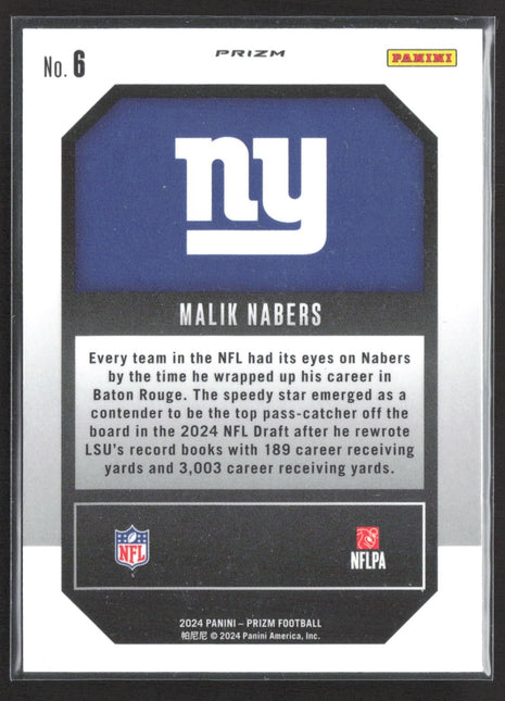 2024 Panini Prizm - Emergent Malik Nabers #6 Green Wave Prizm (RC)