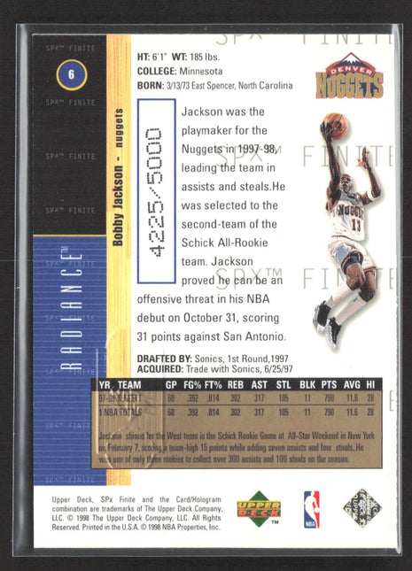 1998-99 SPx Finite - Bobby Jackson #6 Radiance /5000