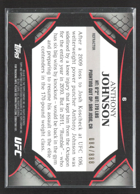 2011 Topps Finest UFC Anthony Johnson Refractor /888 #6