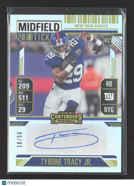 2024 Panini Contenders Tyrone Tracy Jr. #179 Midfield Ticket /50 Auto