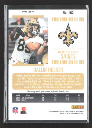 2024 Panini Contenders Optic - Rookie Ticket Auto Dallin Holker #182 Teal /99