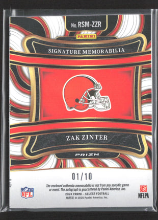 2024 Panini Select Rookie Zak Zinter #RSM-ZZR Gold Patch Auto /10