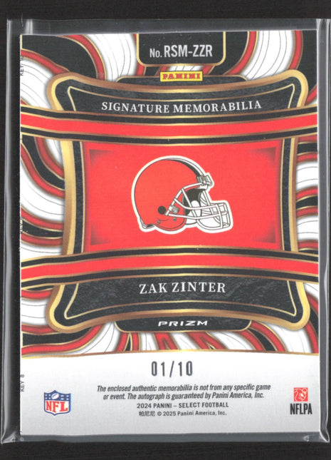2024 Panini Select Rookie Zak Zinter #RSM-ZZR Gold Patch Auto /10