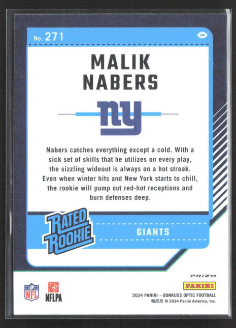 2024 Panini Optic Malik Nabers Rated Rookie Green Hyper #271