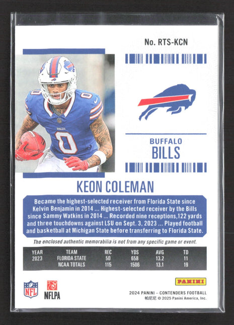 2024 Panini Contenders Keon Coleman Rookie Ticket Jersey