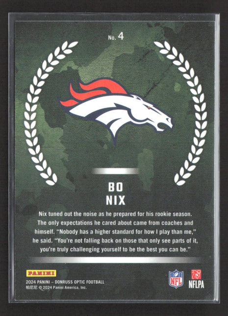 2024 Donruss Optic Bo Nix #4 Rc Rookie Recruits