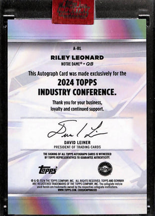 2024 Bowman University Topps Industry Conference Riley Leonard Auto /15