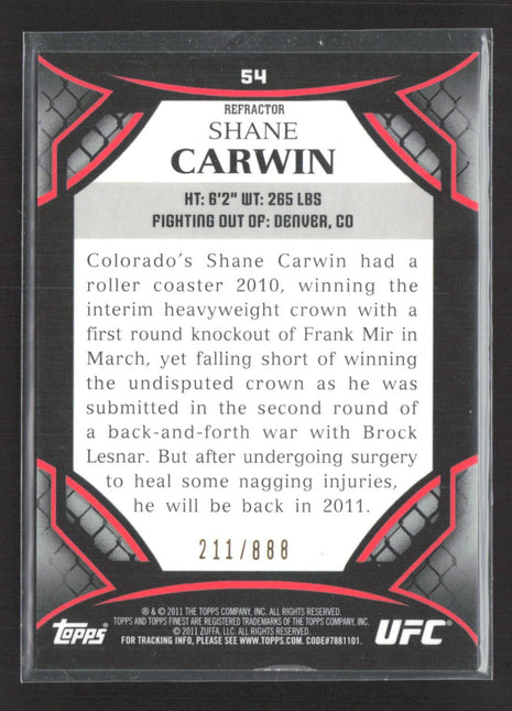 2011 Topps FInest UFC Shane Carwin Refractor #54