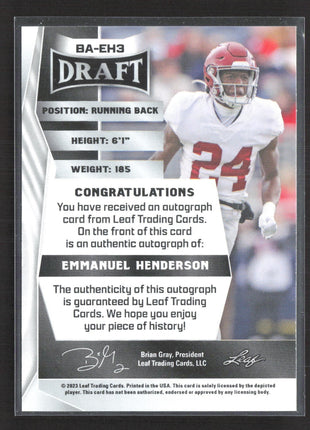 2023 Leaf Draft - Autographs Emmanuel Henderson #BA-EH3 Rc auto