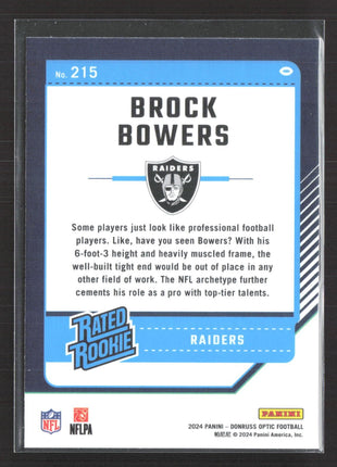2024 Panini Donruss Optic - Rated Rookie Brock Bowers #215 (RC)