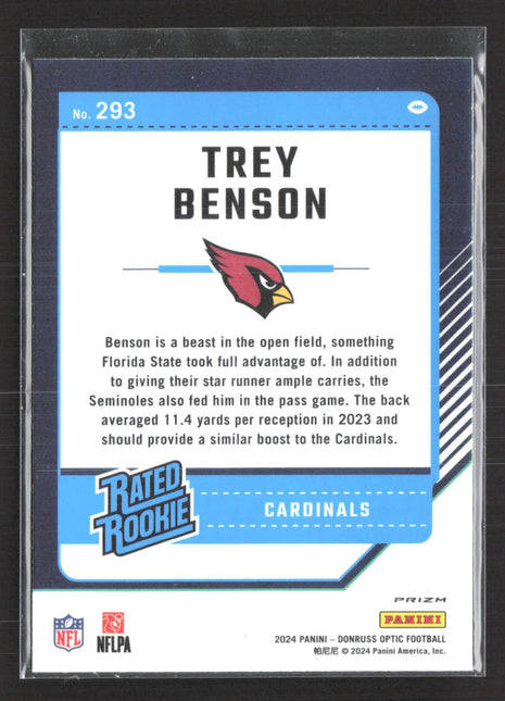 2024 Panini Donruss Optic - Rated Rookie Trey Benson #293 Holo Prizm (RC)