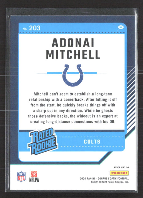 2024 Panini Donruss Optic - Rated Rookie Adonai Mitchell #203 Holo Prizm (RC)
