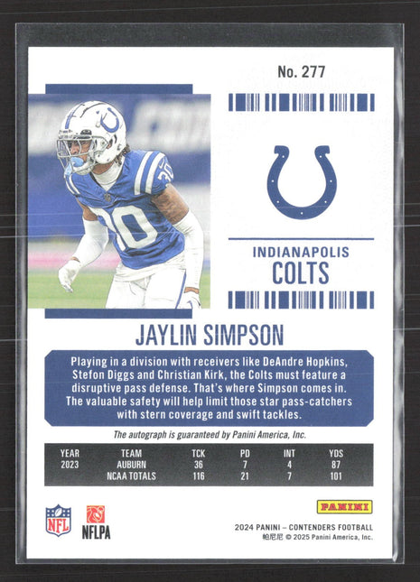 2024 Panini Contenders - Rookie Ticket Jaylin Simpson #277 Auto