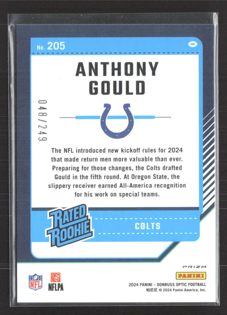 2024 Panini Donruss Optic Rated Rookie Anthony Gould #205 Orange Prizm /249 RC