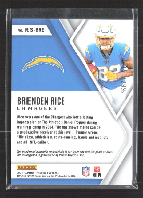 2024 Panini Phoenix - Rookie Sihouettes Brenden Rice #RS-BRE /299 Auto Jersey
