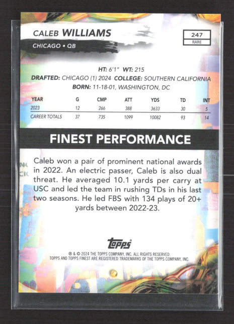 2024 Topps Finest - Rare Caleb Williams #247 Black Refractor (RC) /15