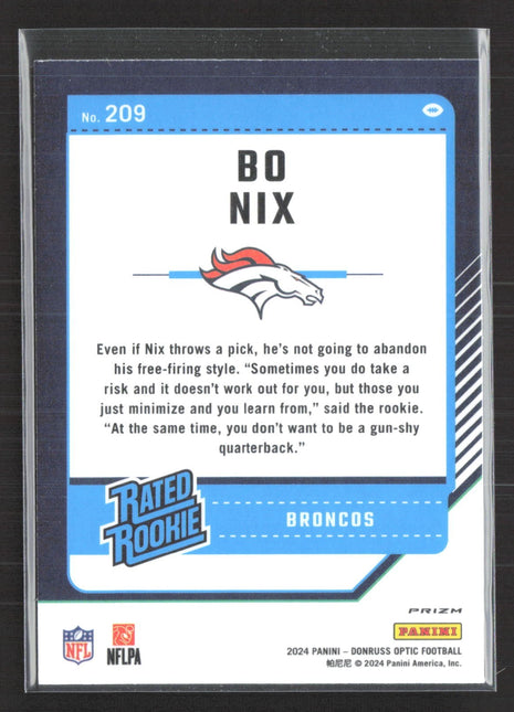 2024 Panini Optic Bo Nix Rated Rookie Blue Hyper #209