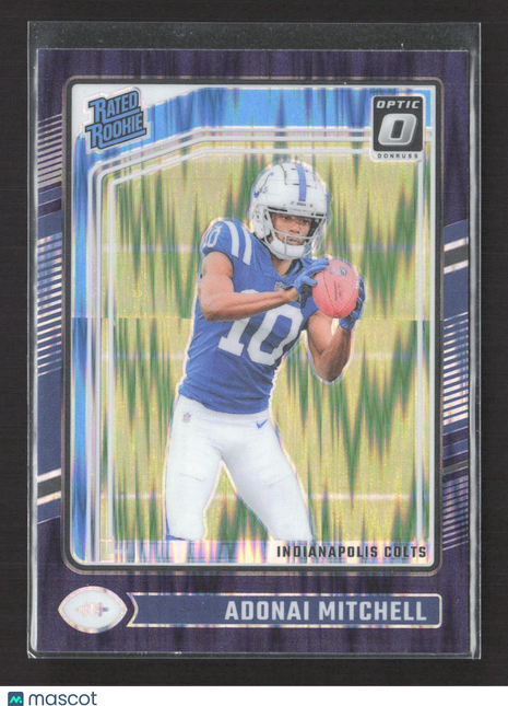 2024 Panini Donruss Optic Rated Rookie Adonai Mitchell #203 Purple Shock Prizm