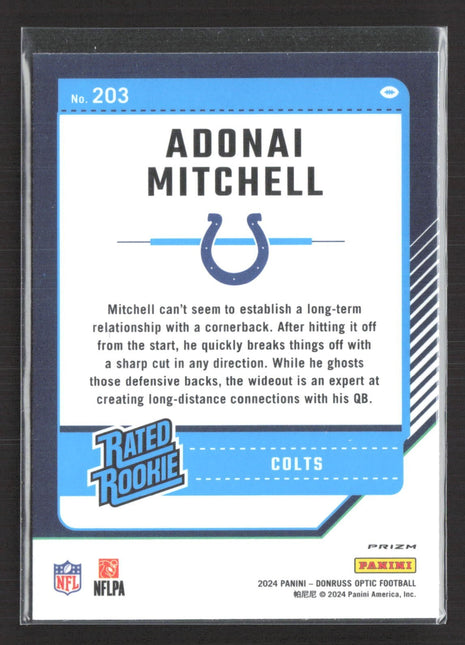 2024 Panini Donruss Optic Rated Rookie Adonai Mitchell #203 Purple Shock Prizm