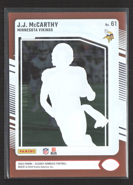 2024 Panini Clearly Donruss - Rated Rookie J.J. McCarthy #61 Orange /199 (RC)