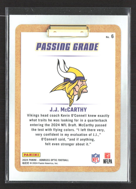 2024 Panini Optic Passing Grade JJ McCarthy Rc #6