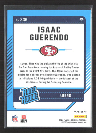 2024 Panini Donruss Rated Rookie Isaac Guerendo #336 Optic Preview Pink