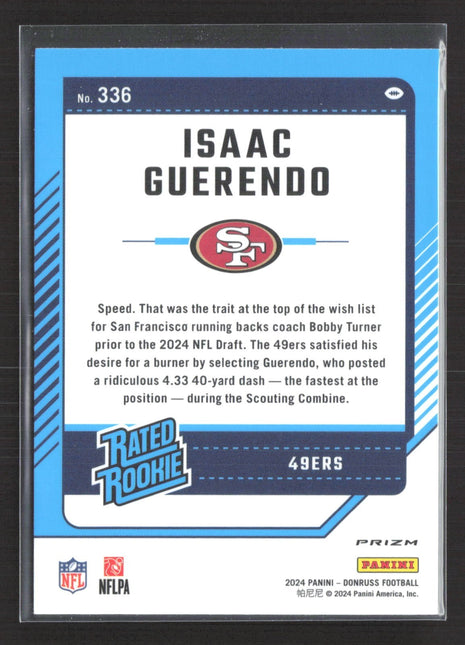 2024 Panini Donruss Rated Rookie Isaac Guerendo #336 Optic Preview Pink