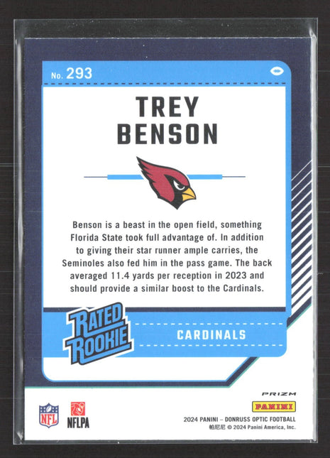 2024 Panini Donruss Optic - Rated Rookie Trey Benson #293 Blue Hyper Prizm (RC)