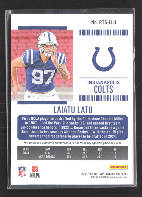 2024 Panini Contenders Laiatu Latu Rookie Ticket Jersey Swatches #RTS-LLU