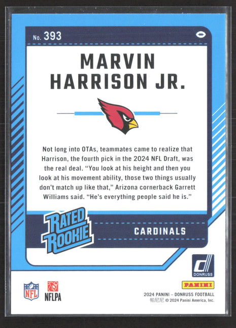 2024 Panini Donruss Marvin Harrison Jr Rated Rookie Blue Press Proof #393