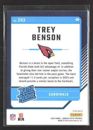2024 Panini Donruss Optic Rated Rookie Trey Benson #293 Purple Scope Prizm RC