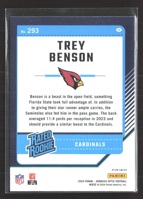 2024 Panini Donruss Optic Rated Rookie Trey Benson #293 Purple Scope Prizm RC
