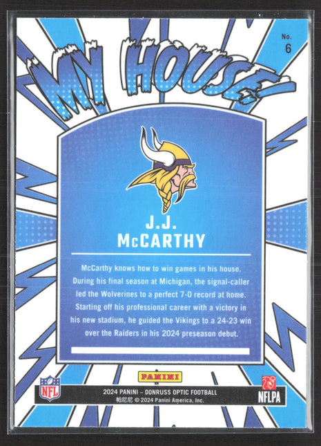 2024 Donruss Optic J.J. McCarthy #6 My House Rc
