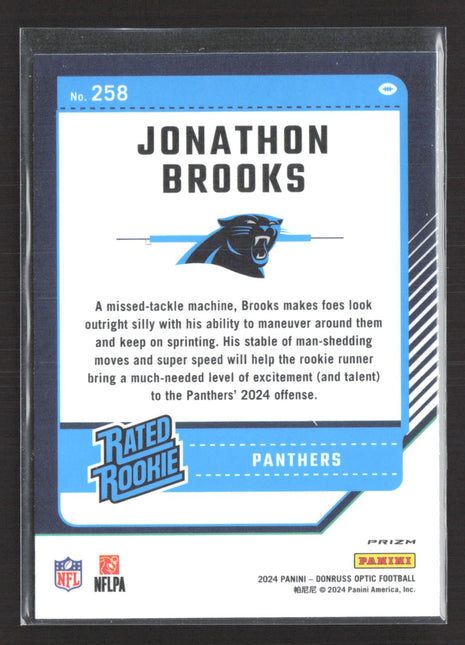 2024 Panini Donruss Optic Rated Rookie Jonathon Brooks #258 Purple Shock Prizm