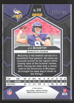 2024 Panini Mosaic - Rookies J.J. McCarthy #310 Orange Mosaic Prizm /199 (RC)